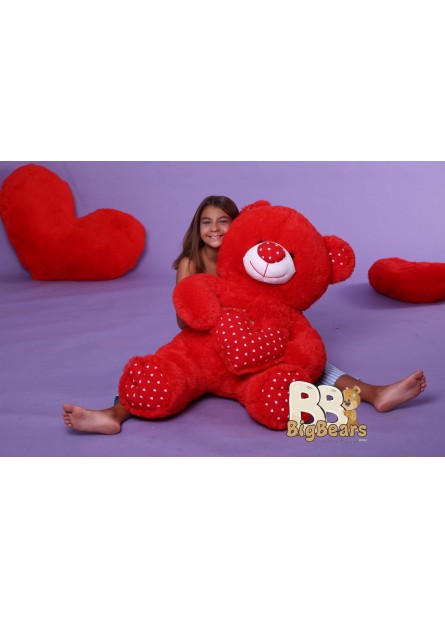 Плюшевий ведмедик з серцем 130 см червоний